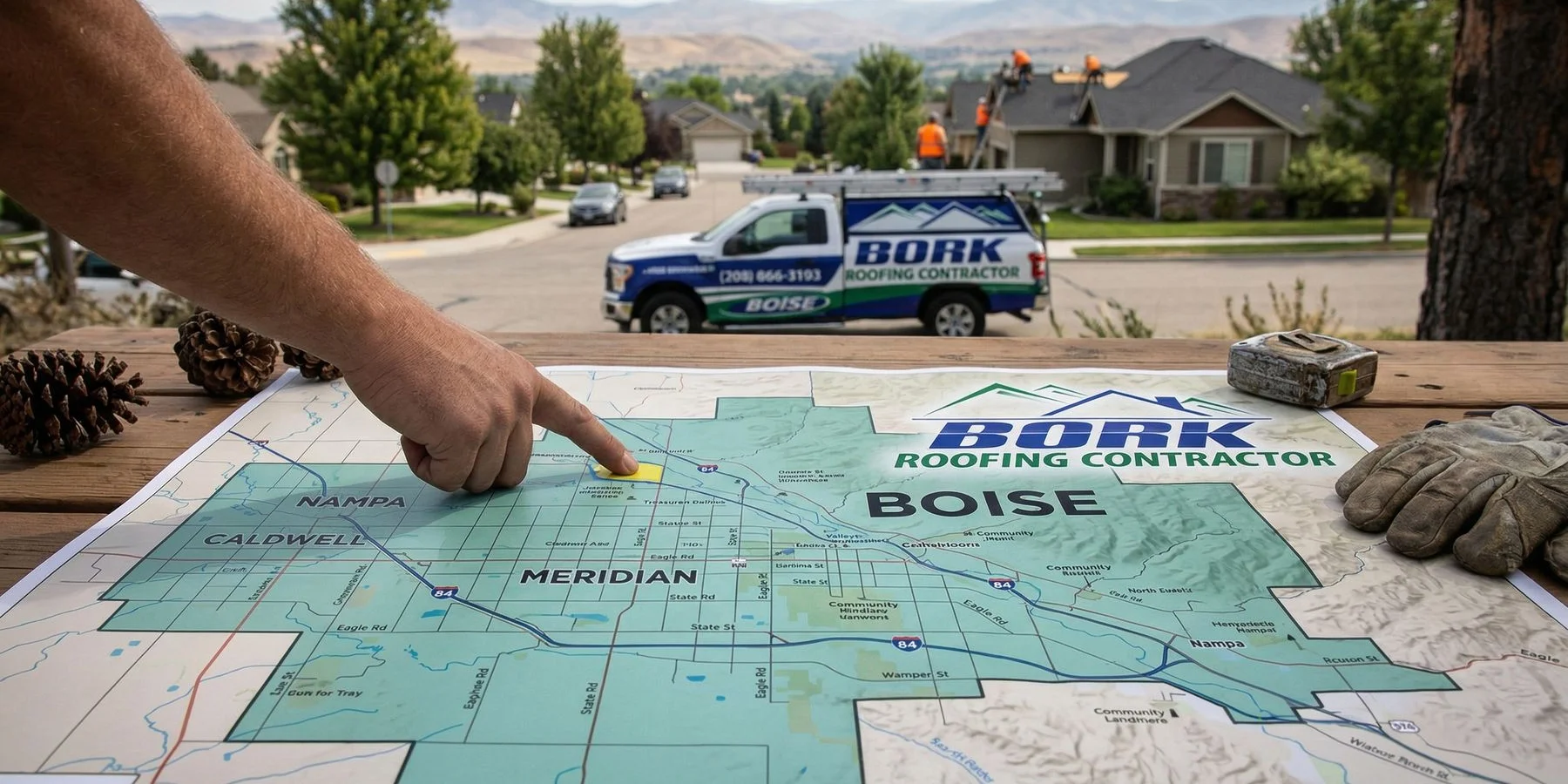Bork Roofing Contractors service area map